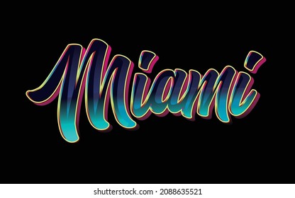 Miami Word Typography In Colorful Tosca Glowing Neon