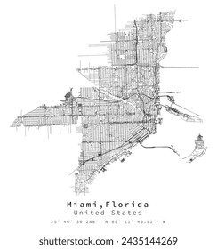 Miami,Florida United States Urban detail Streets Roads Map  ,vector element image for marketing ,digital product ,wall art and poster prints.