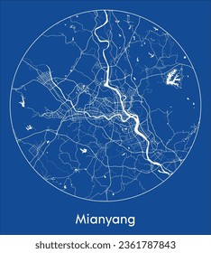 Mianyang China Asia City Map blue print round Circle vector illustration