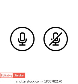 Mic, audio and sound mute line icon. Simple outline style for Video Conference, Webinar and Video chat. Vector illustration isolated on white background. Editable stroke EPS 10