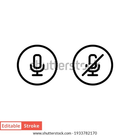 Mic, audio and sound mute line icon. Simple outline style for Video Conference, Webinar and Video chat. Vector illustration isolated on white background. Editable stroke EPS 10