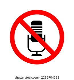 Icono de prohibición de micrófono. Micrófono prohibido Ilustración vectorial en fondo blanco..eps