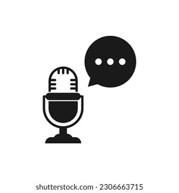 Mic and bubble chat. Podcast, talk show, broadcast flat icon isolated on white background. Vector illustration