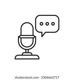 Mic and bubble chat. Podcast, talk show, broadcast line icon isolated on white background. Vector illustration