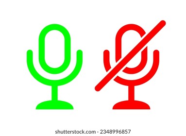 Mic button icon. Microphone icon. Mute and unmute audio microphone icon. vector illustration.