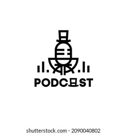 Mikrofon mit klassischem minimalistischem Hut, einfaches Monoline-Mikrofon für Podcast-Logo