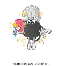 the mic fairy with wings and stick. cartoon mascot vector