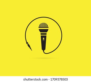 Mic graphic template with yellow background trendy design for podcasting.