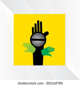mic with hand media concept vector 