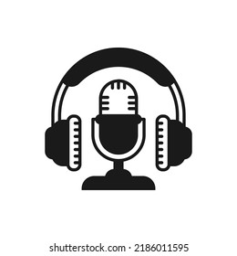 Mic and headphone. Podcast icon flat style isolated on white background. Vector illustration