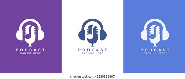 Mic Headphone for Podcast Simple Logo Design Template.