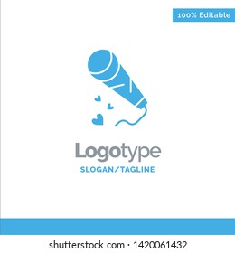 Mic, Hearts, Love, Loving, Wedding Blue Solid Logo Template. Place for Tagline