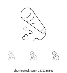 Mic, Hearts, Love, Loving, Wedding Bold and thin black line icon set