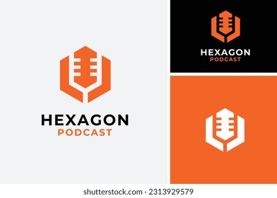 Mic Hexagon, Modern Microphone logo for Speech Radio Podcast Broadcast Karaoke Studio Record business