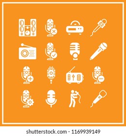 mic icon. 16 mic vector set. radio, singer, microphone and sound system icons for web and design about mic theme