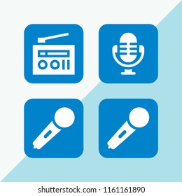 mic icon. 4 mic set with karaoke microphone icon and radio vector icons for web and mobile app