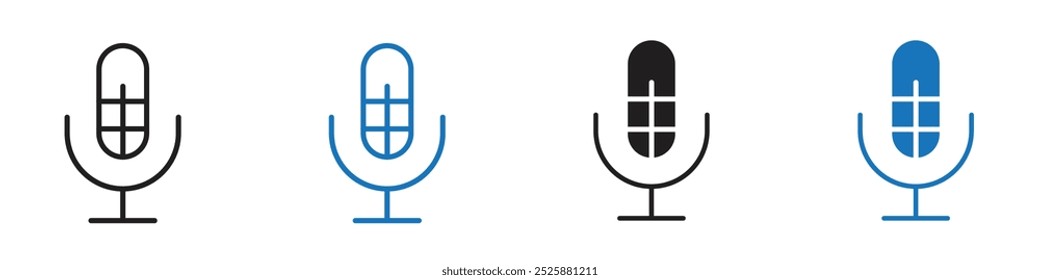 Mic icon linear graphics set vector in black