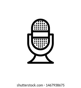 Mic Icon , Multimedia Template Logo Design Emblem Isolated Illustration , Outline Solid Background White , Vocal Musical Record Audio 
