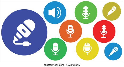 mic icon set. 9 filled mic icons.  Simple modern icons such as: Microphone, Audio, Karaoke