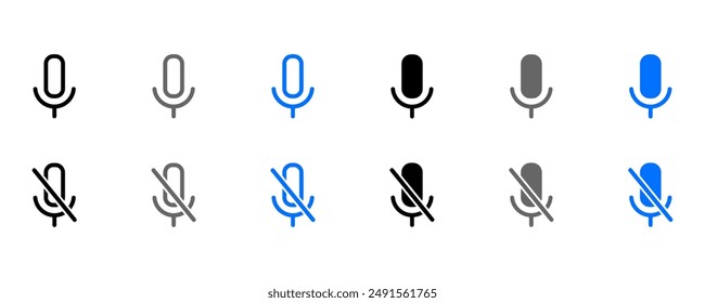 Mic icon set. Mute Microphone sign. Karaoke mic pictogram. Voice illustration. Record symbol.