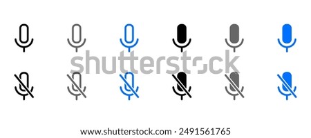 Mic icon set. Mute Microphone sign. Karaoke mic pictogram. Voice illustration. Record symbol.