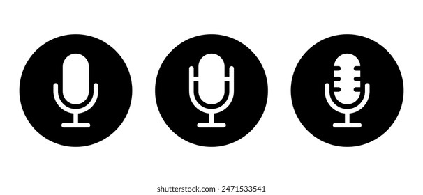 Mic icon set on black circle. Microphone, voice recorder button