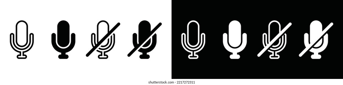 Mic icon vector set. Microphone for apps and websites symbol illustration. Mute mic sign silhouette