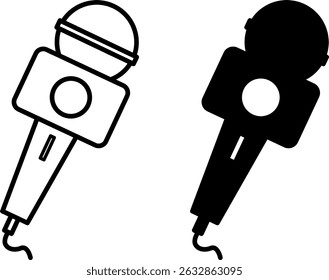 Mic Icons. Black and White Vector Illustration. Device That Converts Sound Waves into Electrical Signal. Microphone, Gadget, Technology. Device Concept