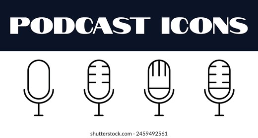 Mic-Icons .podcast-Icons setzen Vektorgrafik. podcast music Vektorgrafik audio music-Icons.