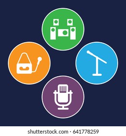 Mic icons set. set of 4 mic filled icons such as microphone