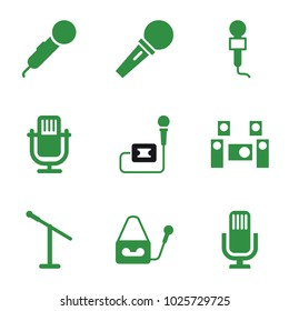 Mic icons. set of 9 editable filled mic icons such as microphone