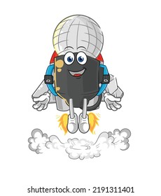 the mic with jetpack mascot. cartoon vector