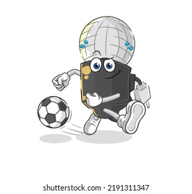 the mic kicking the ball cartoon. cartoon mascot vector