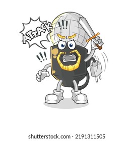 the mic knights attack with sword. cartoon mascot vector