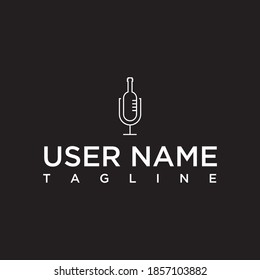 mic logo concept combination with unique bottle, creative, white color black background for cafe logo