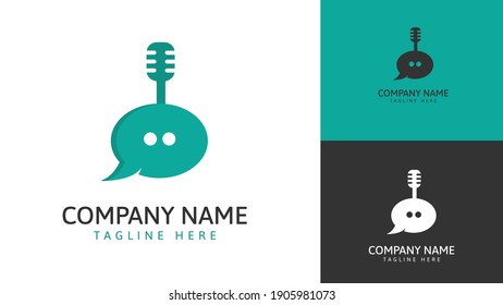 Mic logo design combined with chat. Vector