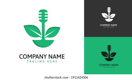 Mic logo design combined with leaves. Vector