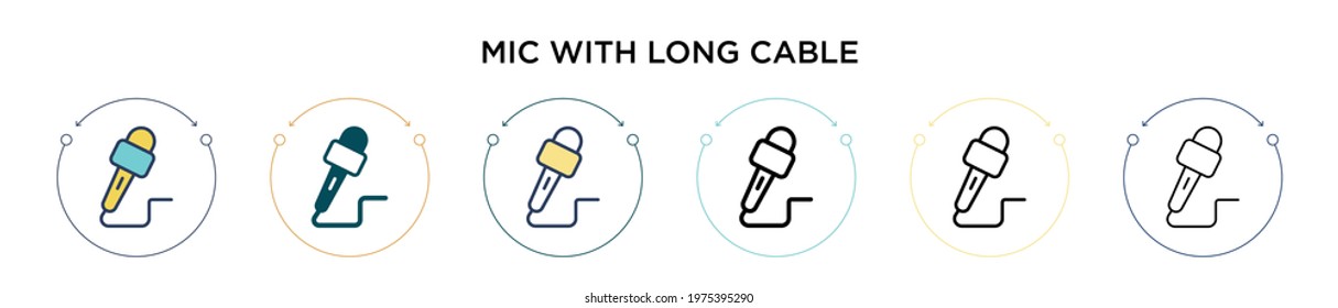 Mic with long cable icon in filled, thin line, outline and stroke style. Vector illustration of two colored and black mic with long cable vector icons designs can be used for mobile, ui, web