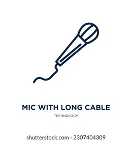 mic with long cable icon from technology collection. Thin linear mic with long cable, studio, mic outline icon isolated on white background. Line vector mic with long cable sign, symbol for web and 