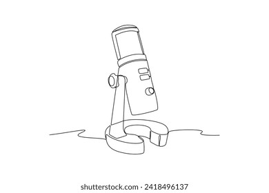 Mic is the main tool in a podcast. one line drawing. concept of podcast recording, radio interviews, online streaming