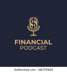 micrófono, micrófono, dólar, logo vector plantilla para podcast financiero