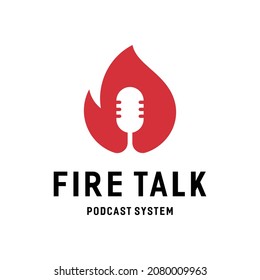 mic microphone and fire for business podcast logo design Premium Vector