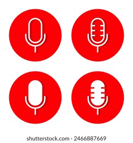 Mic, microphone icon set with shadow. Voice recorder concept