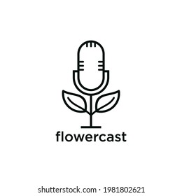 Mic, microphone plant for podcast nature logo design