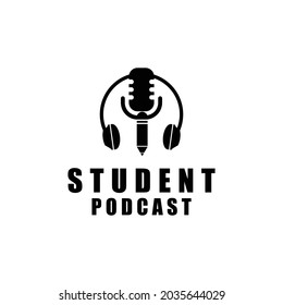 Mic Microphone - podcast music - Podcast student logo vector illustration