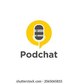 Mic microphone podcast radio with bubble chat logo design