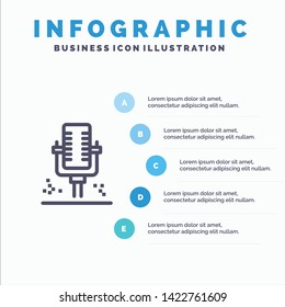 Mic, Microphone, Professional, Recording Line icon with 5 steps presentation infographics Background
