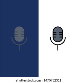 Mic, Microphone, Sound, Show  Icons. Flat and Line Filled Icon Set Vector Blue Background. Vector Icon Template background