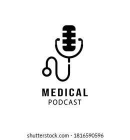 Mic Microphone stethoscope para el vector de diseño del logotipo de podcast médico