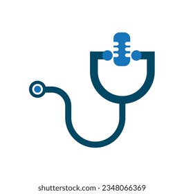 Mic Microphone stethoscope para el vector de diseño del logotipo de podcast médico